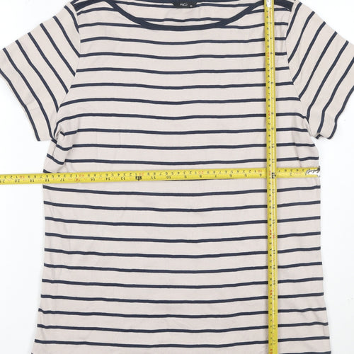 Marks and Spencer Women Beige Striped Short Sleeve Cotton T-Shirt Size 20