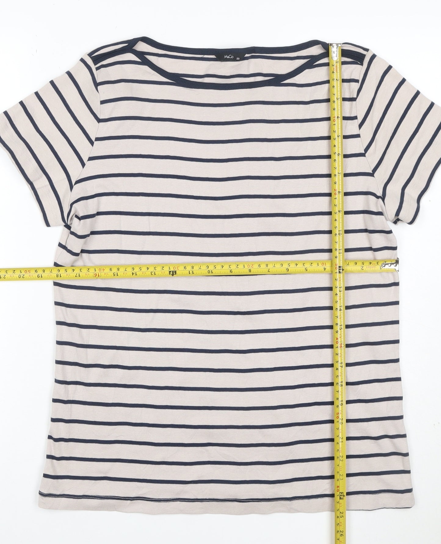 Marks and Spencer Women Beige Striped Short Sleeve Cotton T-Shirt Size 20