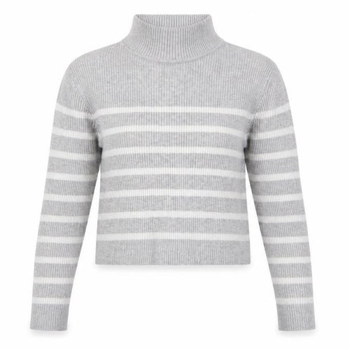 Pull&Bear Women’s Grey Striped Roll Neck Jumper Size 12