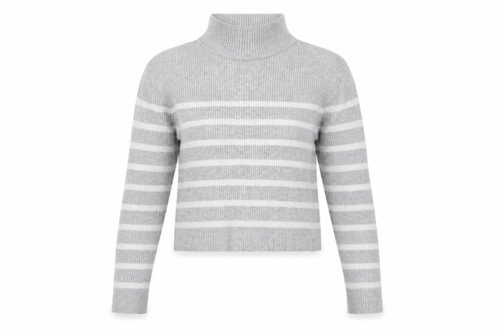 Pull&Bear Women’s Grey Striped Roll Neck Jumper Size 12