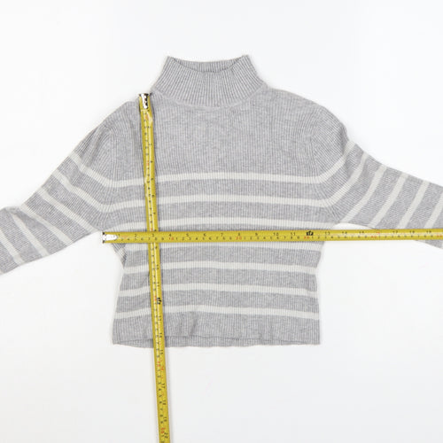 Pull & Bear Women’s Grey Striped Roll Neck Jumper Size 12