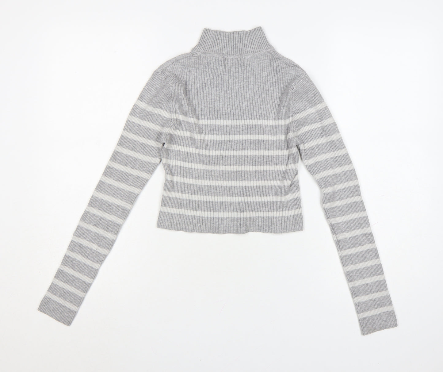 Pull & Bear Women’s Grey Striped Roll Neck Jumper Size 12