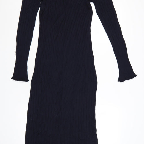 Topshop Maternity Black Ribbed Knit Long Sleeve Bodycon Midi Dress UK 10