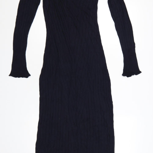 Topshop Maternity Black Ribbed Knit Long Sleeve Bodycon Midi Dress UK 10