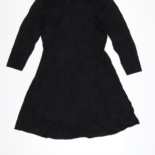 H&M Women Black A-Line Knee Length Dress Size 12 Viscose Blend