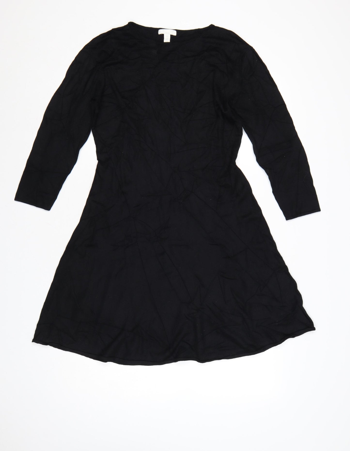 H&M Women Black A-Line Knee Length Dress Size 12 Viscose Blend
