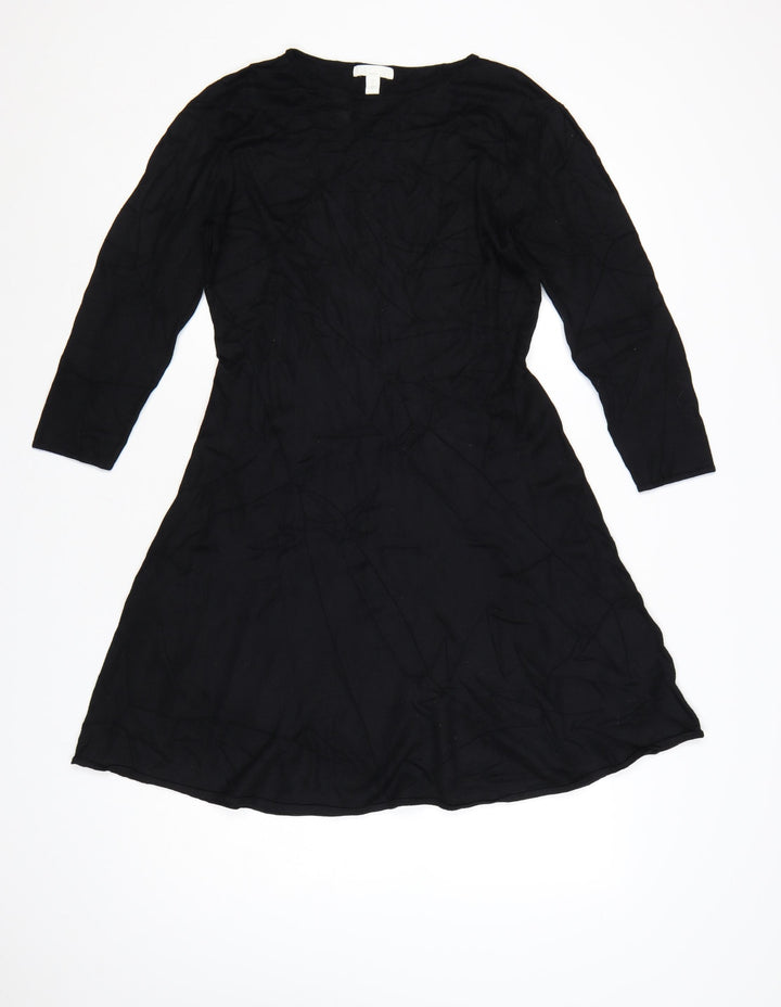 H&M Women Black A-Line Knee Length Dress Size 12 Viscose Blend