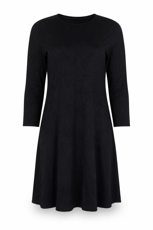 Front view of H&M Women Black A-Line Knee Length Dress, size 12, Viscose Blend