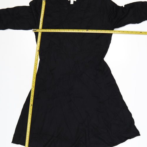 H&M Women Black A-Line Knee Length Dress Size 12 Viscose Blend