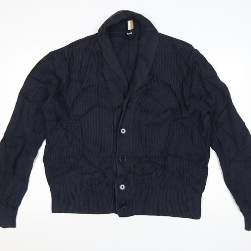 BOSS Men's Blue Cotton Knit Shawl Collar Cardigan L