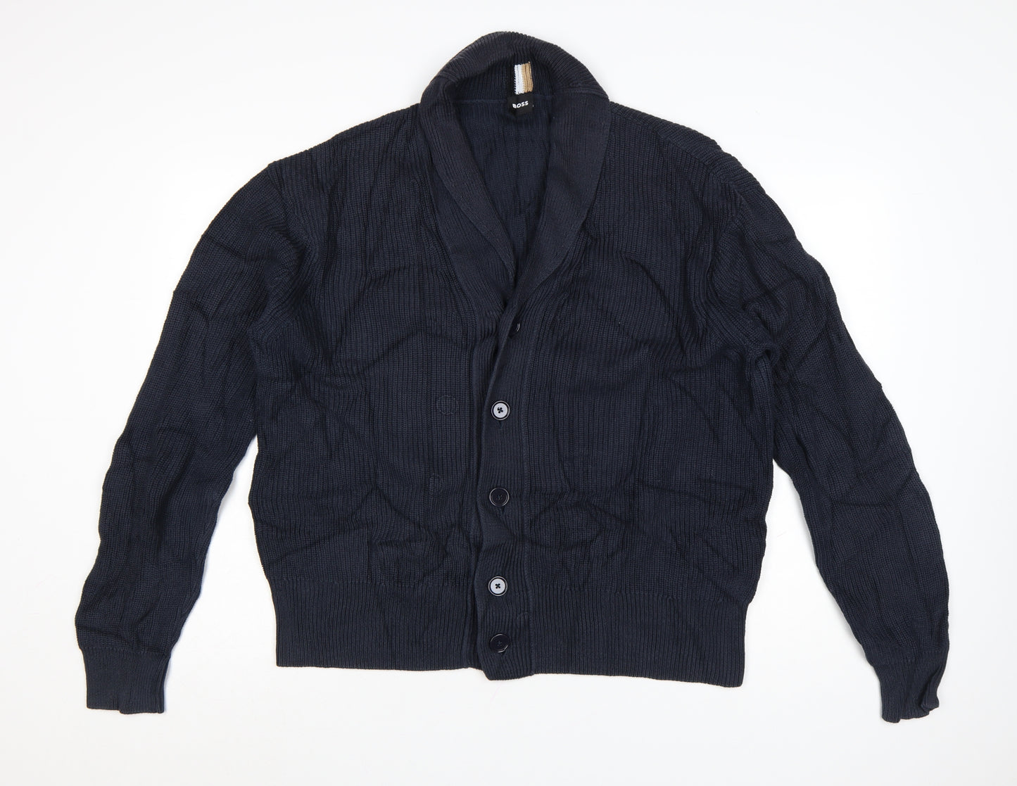 BOSS Men's Blue Cotton Knit Shawl Collar Cardigan L