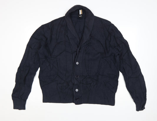 BOSS Men's Blue Cotton Knit Shawl Collar Cardigan L