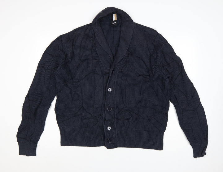 BOSS Men's Blue Cotton Knit Shawl Collar Cardigan L