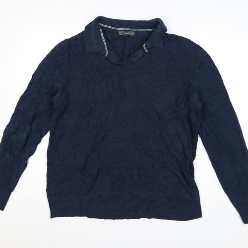 Marks and Spencer Men's Blue Collared Cotton Jumper Size L