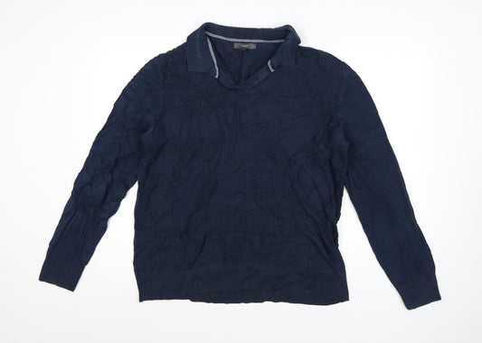 Marks and Spencer Men's Blue Collared Cotton Jumper Size L