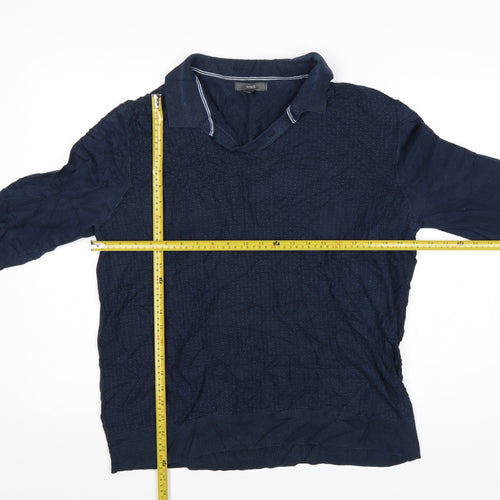 Marks and Spencer Men's Blue Collared Cotton Jumper Size L