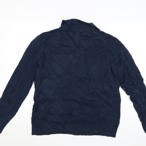 Marks and Spencer Men's Blue Collared Cotton Jumper Size L