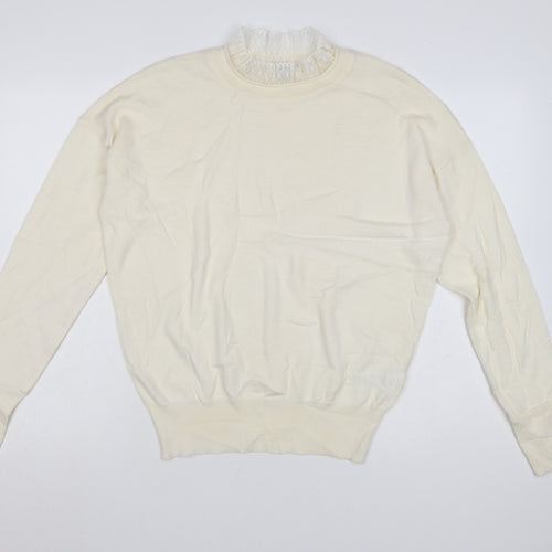 RR Women Ivory Wool Blend High Neck Pullover Jumper Size L