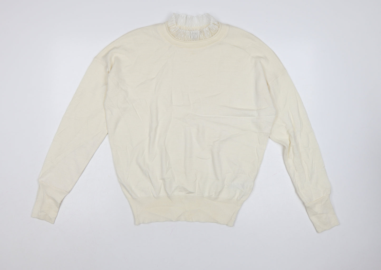 RR Women Ivory Wool Blend High Neck Pullover Jumper Size L
