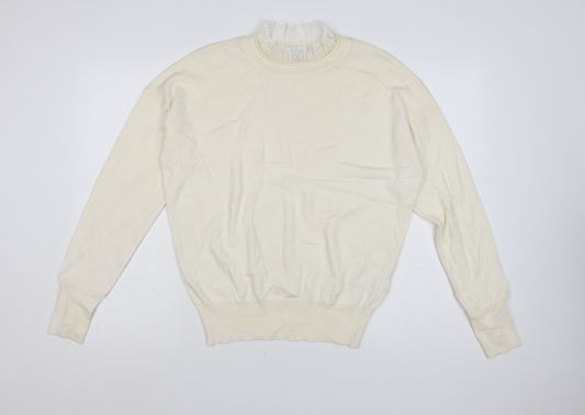 RR Women Ivory Wool Blend High Neck Pullover Jumper Size L