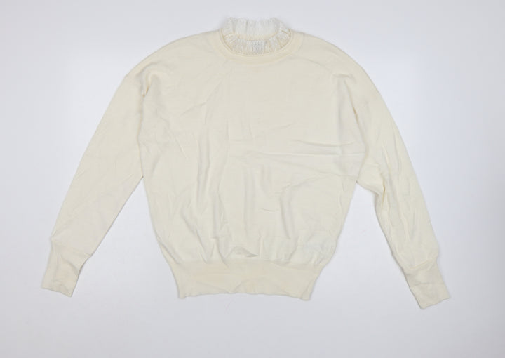 RR Women Ivory Wool Blend High Neck Pullover Jumper Size L