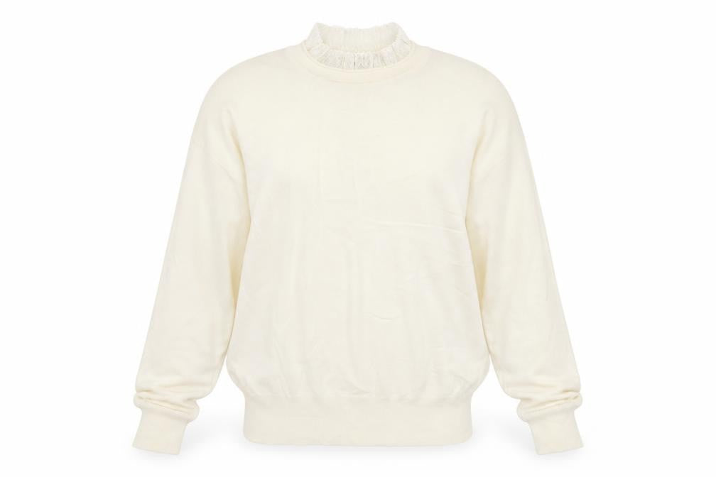 Front view of RR Women Ivory Wool Blend High Neck jumper, size L