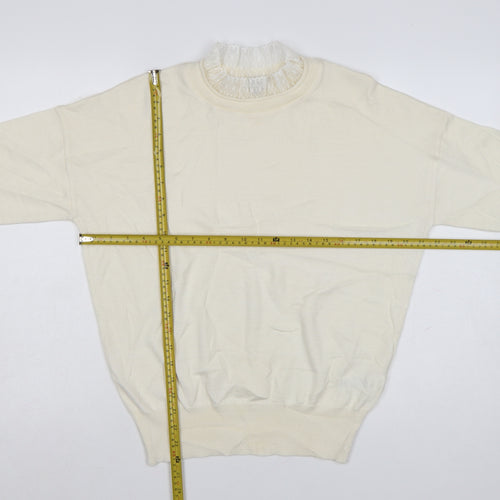 RR Women Ivory Wool Blend High Neck Pullover Jumper Size L