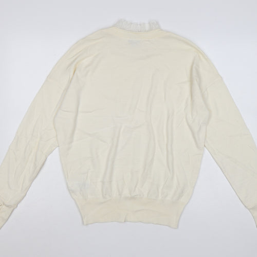 RR Women Ivory Wool Blend High Neck Pullover Jumper Size L