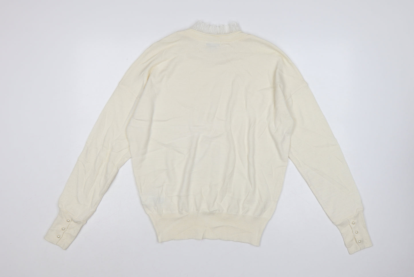 RR Women Ivory Wool Blend High Neck Pullover Jumper Size L