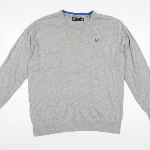 Crew Clothing Co. Men's Grey Cotton V-Neck Jumper Size L