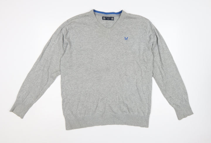 Crew Clothing Co. Men's Grey Cotton V-Neck Jumper Size L