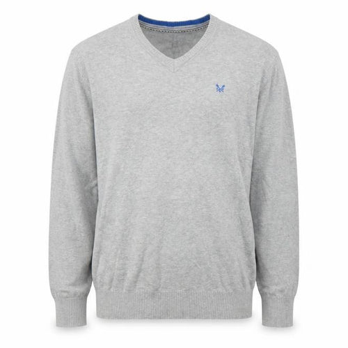 Crew Clothing Co. Men's Grey Cotton V-Neck Jumper Size L