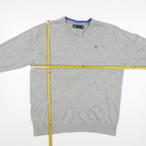 Crew Clothing Co. Men's Grey Cotton V-Neck Jumper Size L