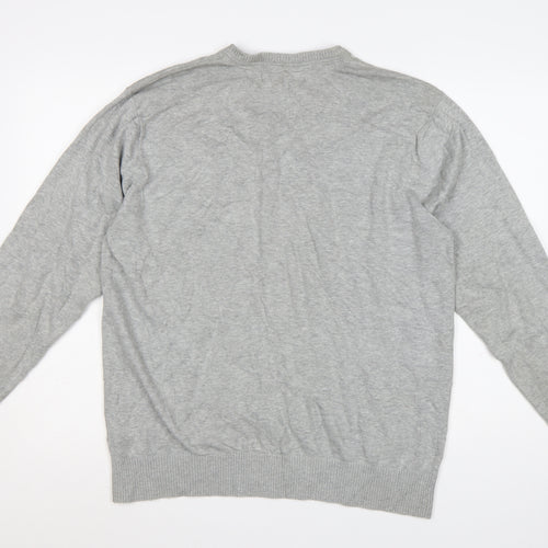Crew Clothing Co. Men's Grey Cotton V-Neck Jumper Size L
