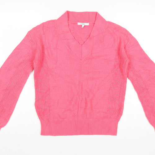 Next Women’s Pink Cotton V-Neck Long Sleeve Pullover Jumper XS