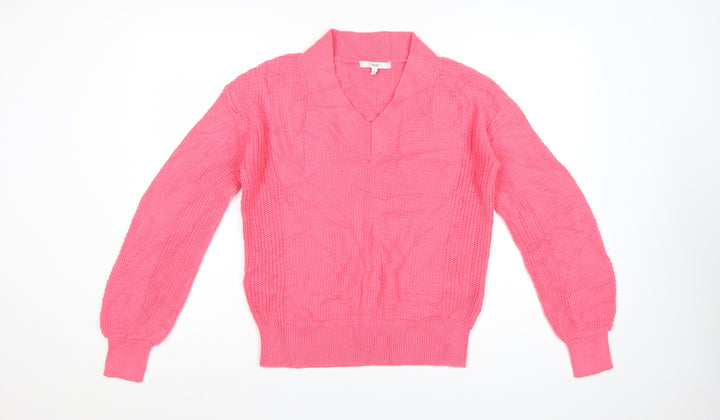 Next Women’s Pink Cotton V-Neck Long Sleeve Pullover Jumper XS
