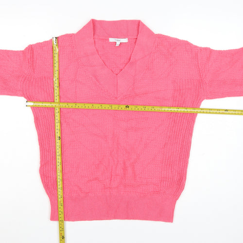 Next Women’s Pink Cotton V-Neck Long Sleeve Pullover Jumper XS