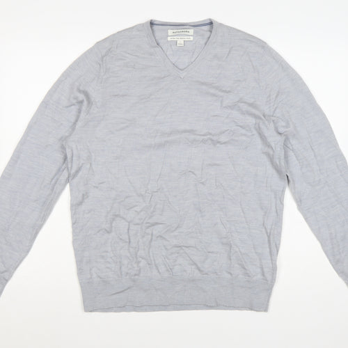 Marks and Spencer Men’s Grey Merino Wool V-Neck Jumper Size L
