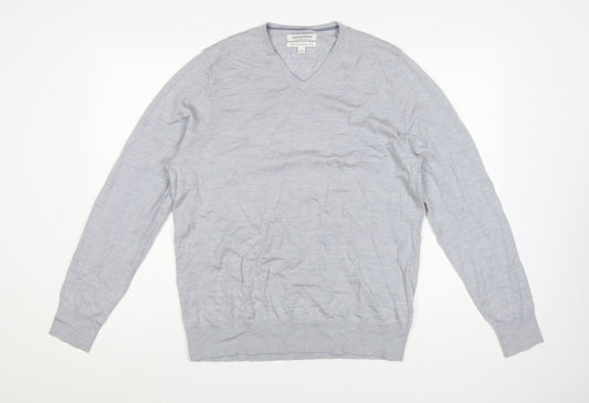 Marks and Spencer Men’s Grey Merino Wool V-Neck Jumper Size L