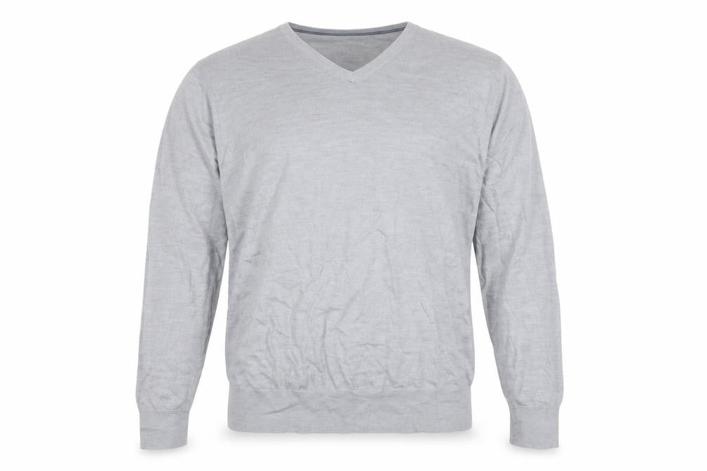 Front view of Marks & Spencer Men’s Grey Merino Wool V-Neck Jumper, size L
