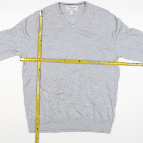 Marks and Spencer Men’s Grey Merino Wool V-Neck Jumper Size L