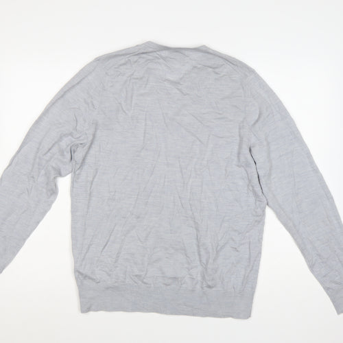 Marks and Spencer Men’s Grey Merino Wool V-Neck Jumper Size L