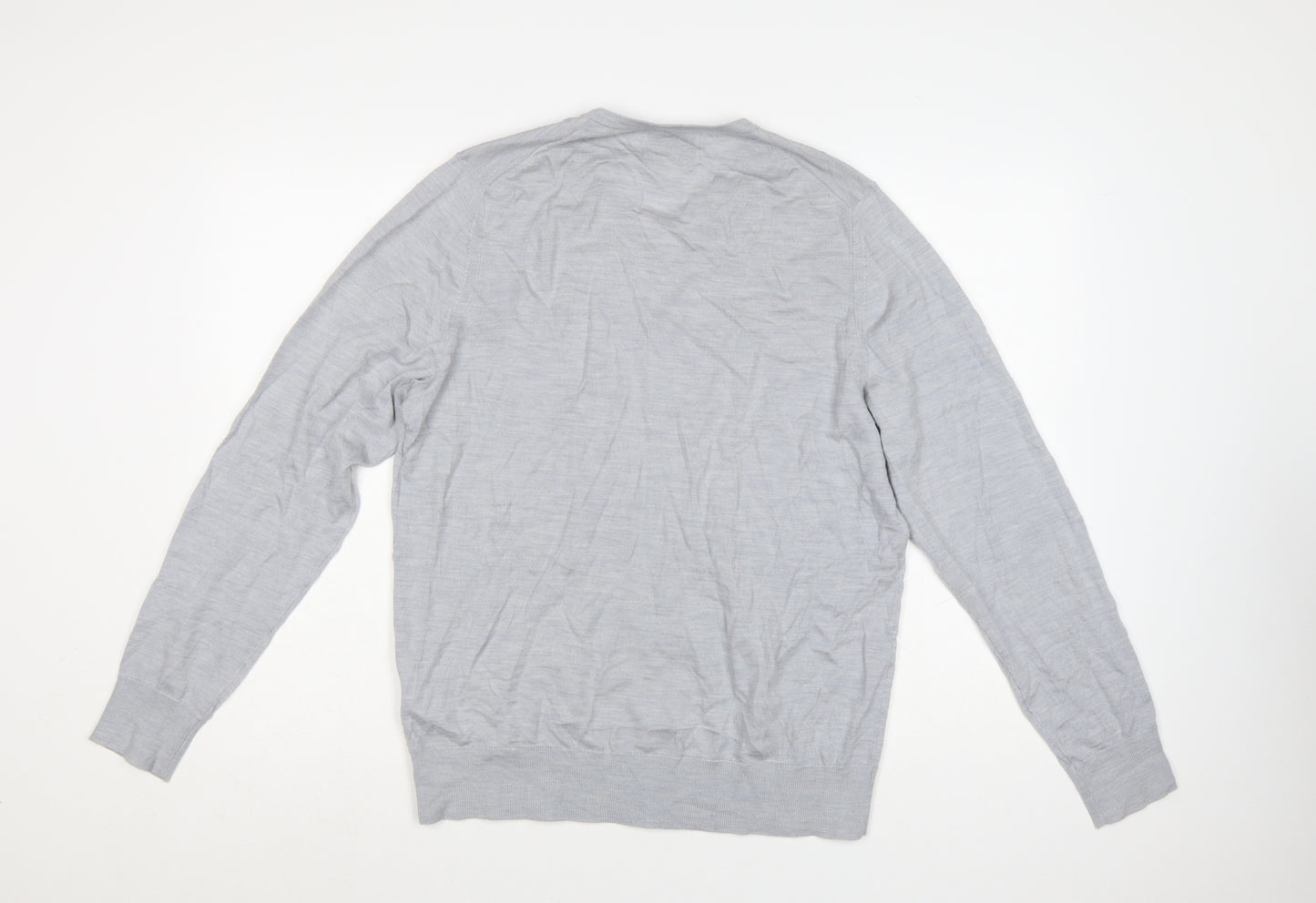 Marks and Spencer Men’s Grey Merino Wool V-Neck Jumper Size L