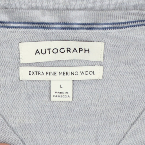 Marks and Spencer Men’s Grey Merino Wool V-Neck Jumper Size L