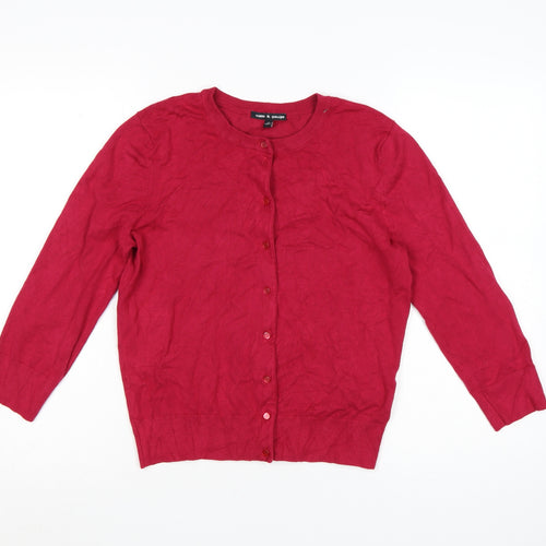 Cable & Gauge Women Red Cardigan M Crew Neck Knit Lightweight