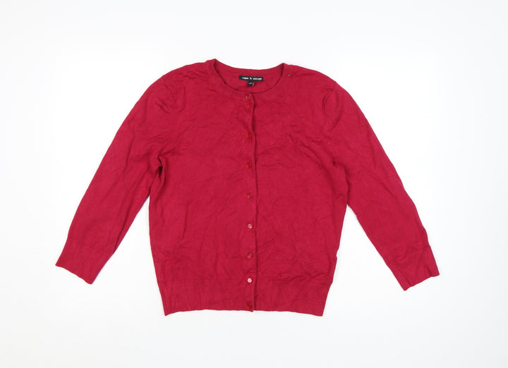 Cable & Gauge Women Red Cardigan M Crew Neck Knit Lightweight