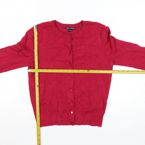 Cable & Gauge Women Red Cardigan M Crew Neck Knit Lightweight