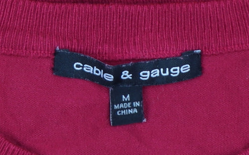 Cable & Gauge Women Red Cardigan M Crew Neck Knit Lightweight