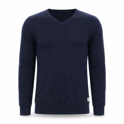SoulCal & Co Men's Blue Cotton V-Neck Cable Knit Jumper Small
