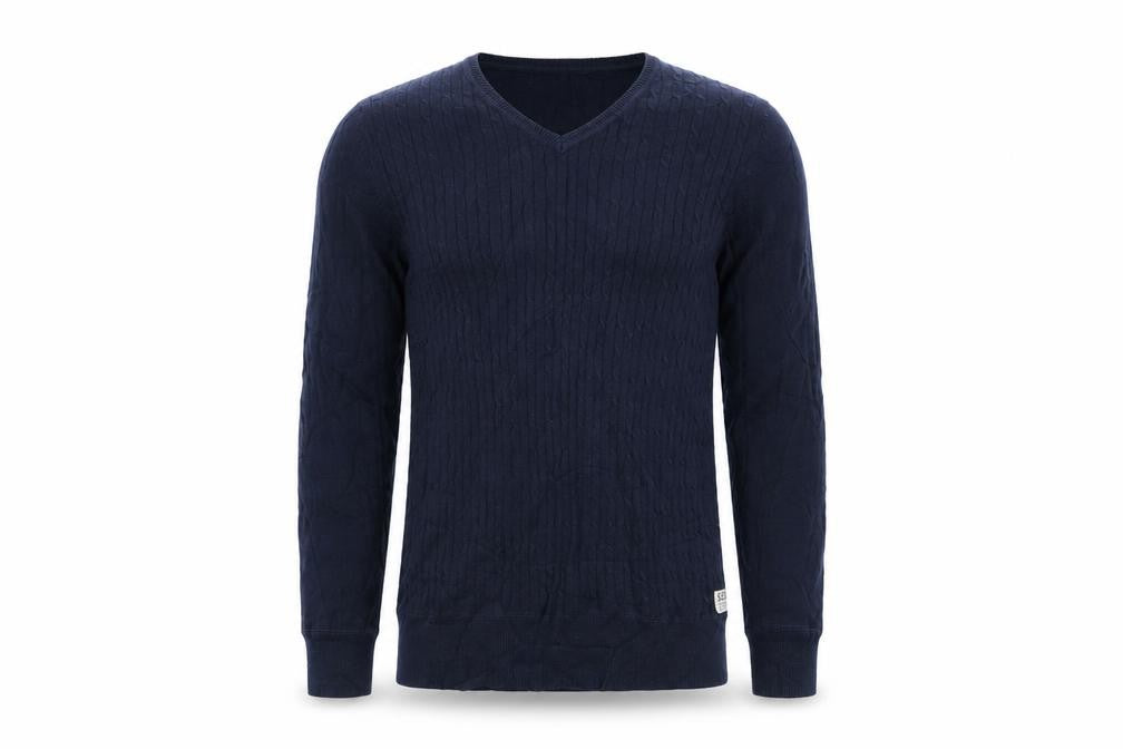 SoulCal & Co Men's Blue Cotton V-Neck Cable Knit Jumper Small